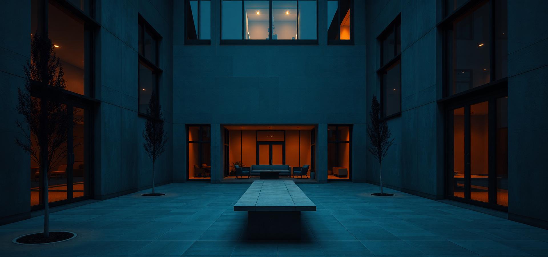 Evening courtyard of a modern building